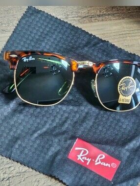 Ray-Ban Tortoise and Gold Clubmaster Sunglasses with Black Lenses